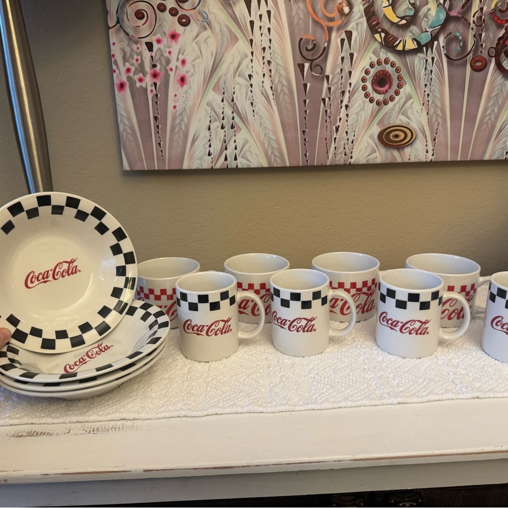 Vintage Coca Cola Black and White Mug Set Retro Dining Collection